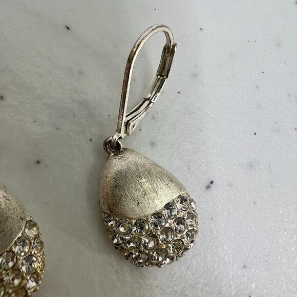 Rhinestone Earrings Silver Tone Teardrop Dangle Matte Drop Everyday - Picture 3 of 5